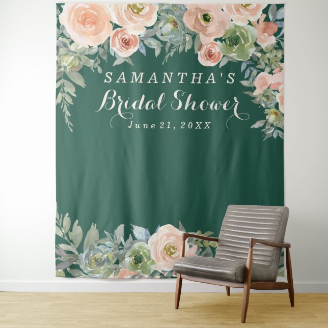 Tenture Blush Pink Floral green Bridal Shower Photobooth (En situation)