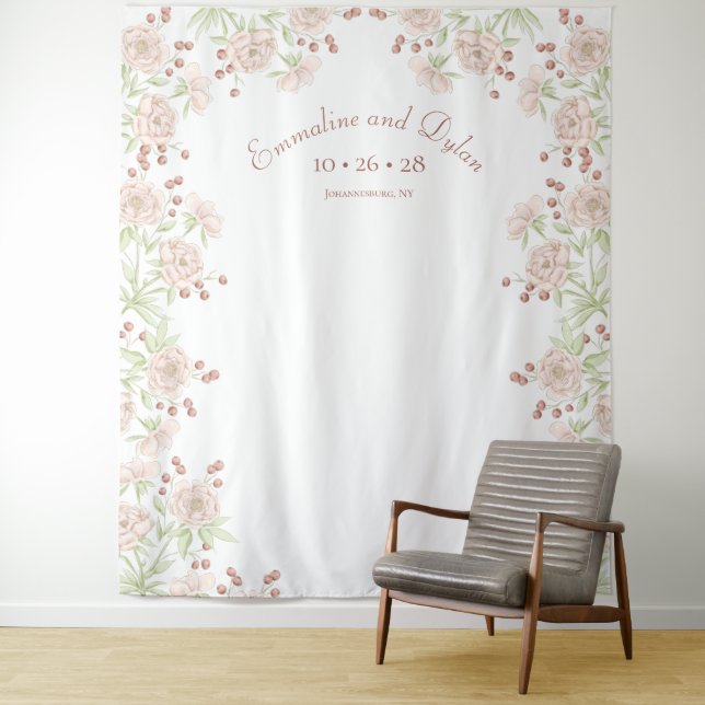 Tenture Blush Pink Roses Wedding Photo Backdrop (En situation)
