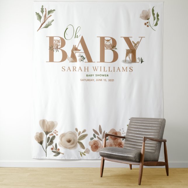 Tenture Boho Animaux de la Forêt Marron Oh Baby Shower Pho (En situation)