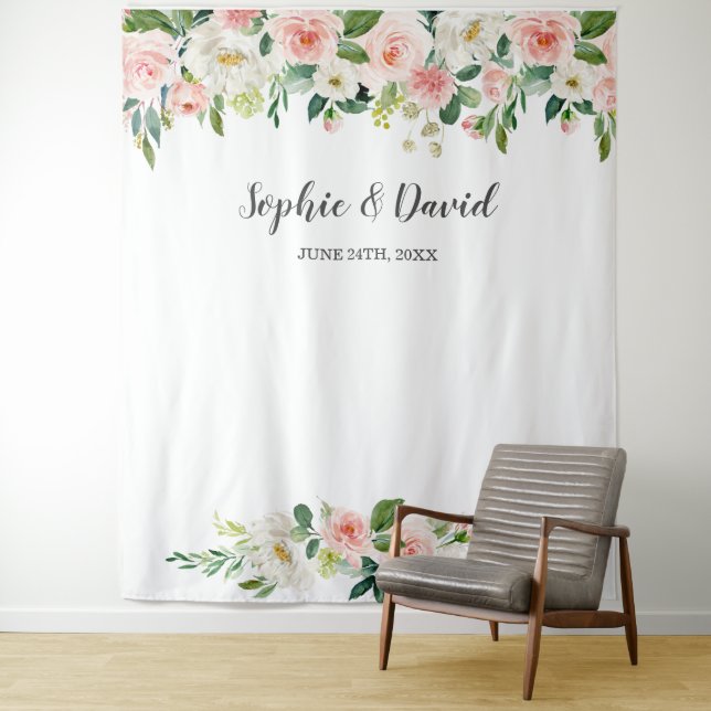Tenture Boho Aquarelle rose Blush Flowers Mariage (En situation)