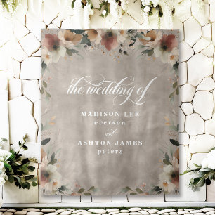 Tenture Boho Beige Floral Mariage Photo Booth fond