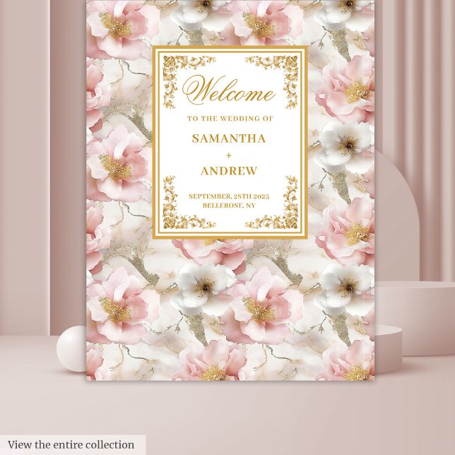 Tenture Boho Blush Ivory Gold Floral Mariage bannière (Boho Blush Ivory Gold Floral Wedding Banner Tapestry)