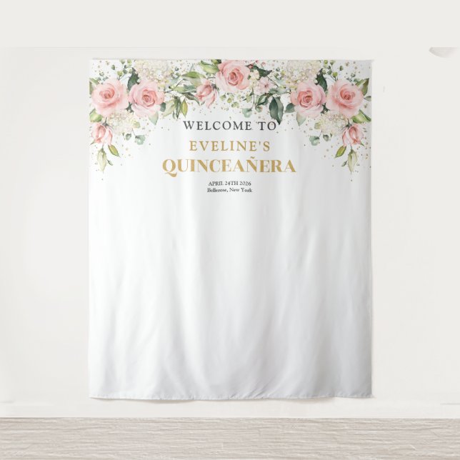 Tenture Boho Blush rose floral or tiara sauge Quinceanera (Devant)