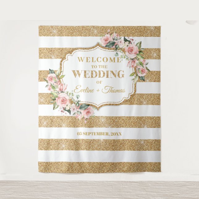 Tenture Boho Blush rose roses or parties scintillant rayur (Devant)