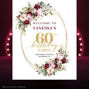 Tenture Boho Burgundy Or Élégant 60e Anniversaire