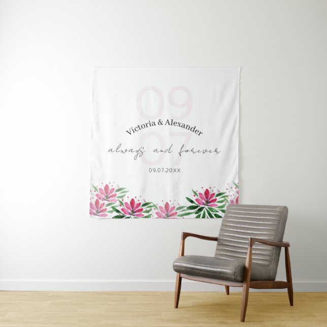 Tenture Boho Elegant rose Lotus Fleurs Aquarelle Art (En situation)
