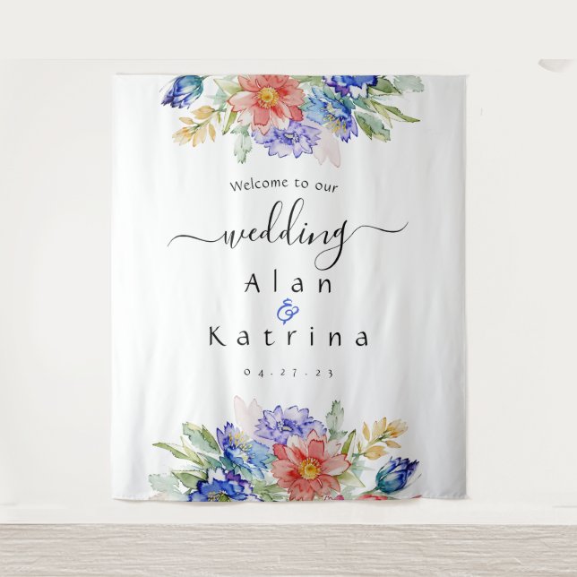 Tenture Boho Fleurs vibrantes Grand Mariage Signal Tapisse (Devant)