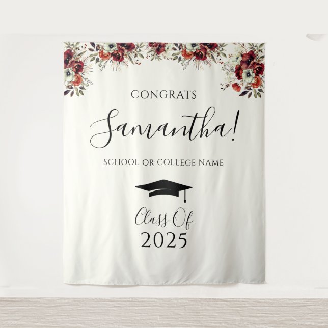 Tenture Boho Floral Congrats Graduation Photo Contexte (Devant)