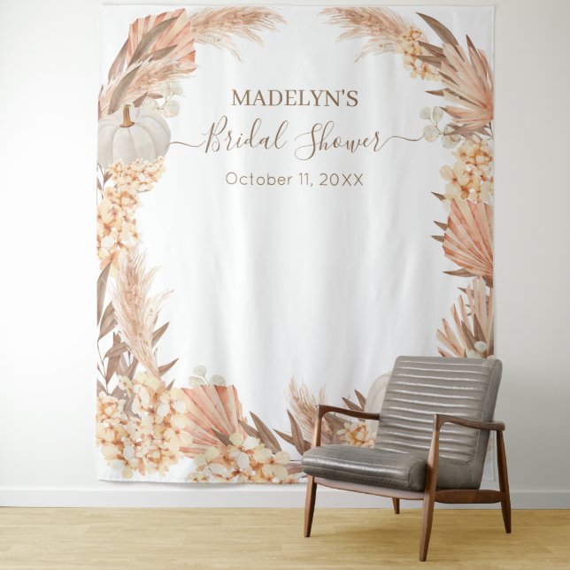 Tenture Boho Pampas blanc Citrouille bannière Fête des mar (En situation)