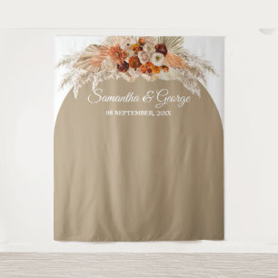 Tenture Boho pampas herbe cuivre terre cuite mariage flora
