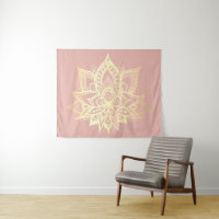 Boho Pink Gold Lotus Flower Mandala Art