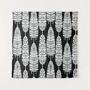 Tenture Boho plumes : motif noir et blanc