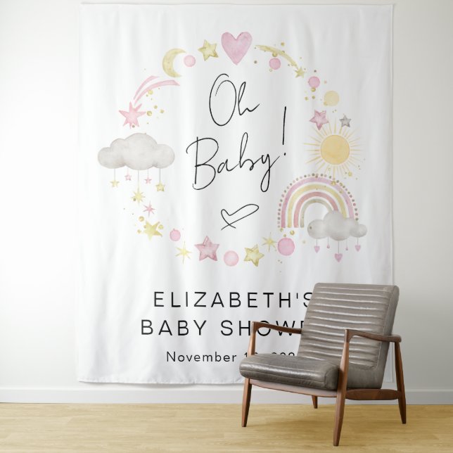 Tenture Boho Rainbow Baby Girl Douche Accueil fond (En situation)