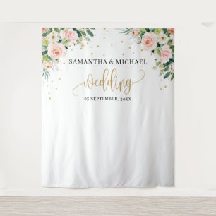 Tenture Boho rose rose floral or vert mariage fond