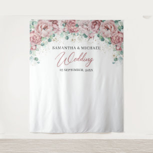 Tenture Boho rose rose floral or vert mariage fond