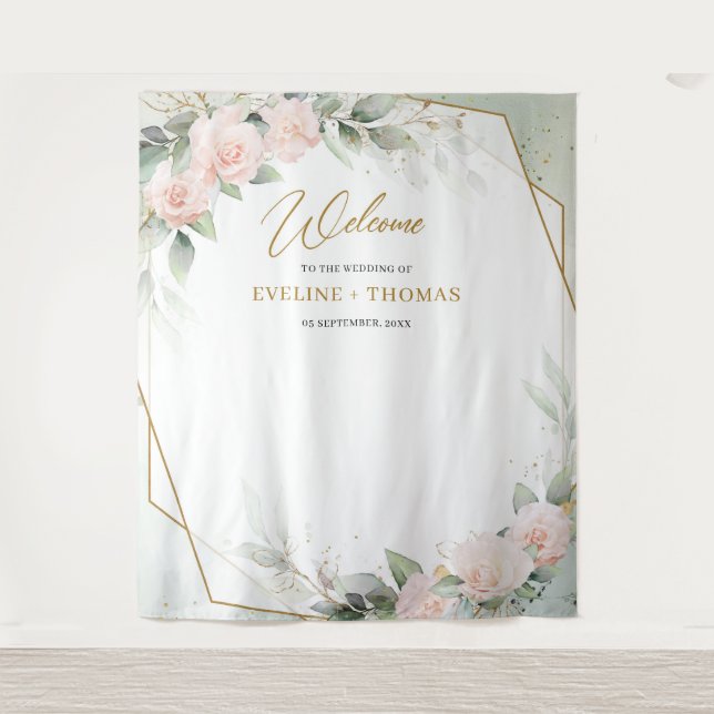 Tenture Boho rose rose rousse roses verdure or cadre maria (Devant)