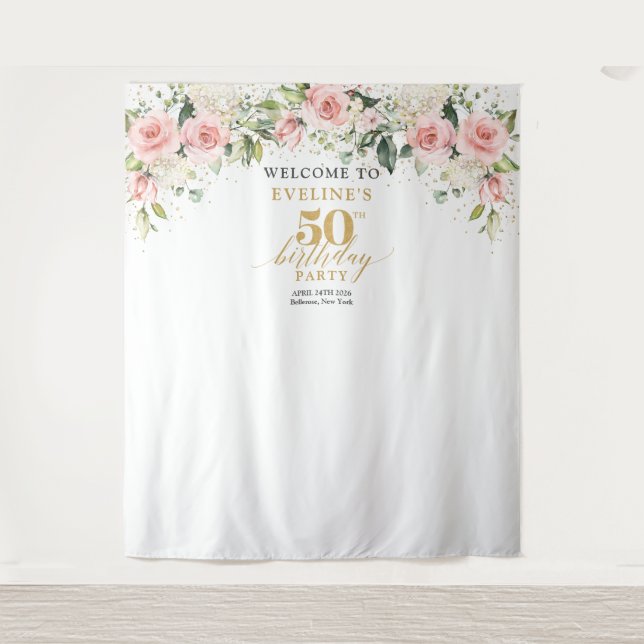 Tenture Boho rose rousse rose eucalyptus 50e anniversaire (Devant)
