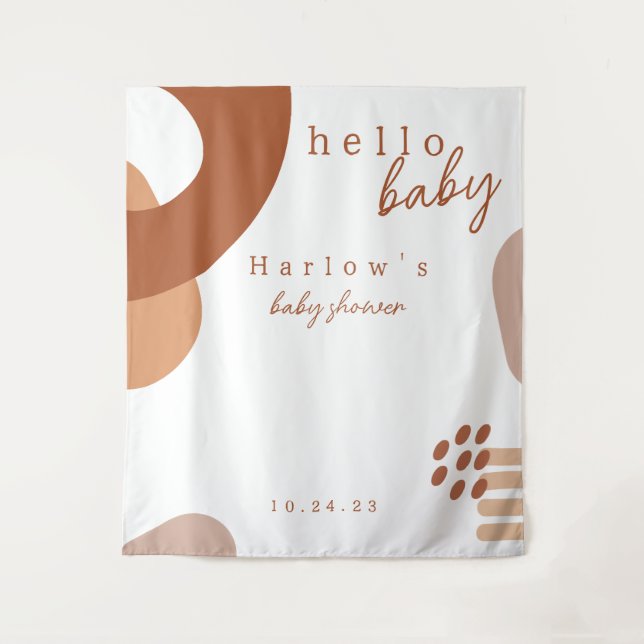 Tenture Boho Terracotta Abstrait Hello Baby shower Bannièr (Devant)