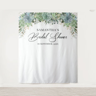 Tenture Boho verdure succulents cadre doré nuptiale douche
