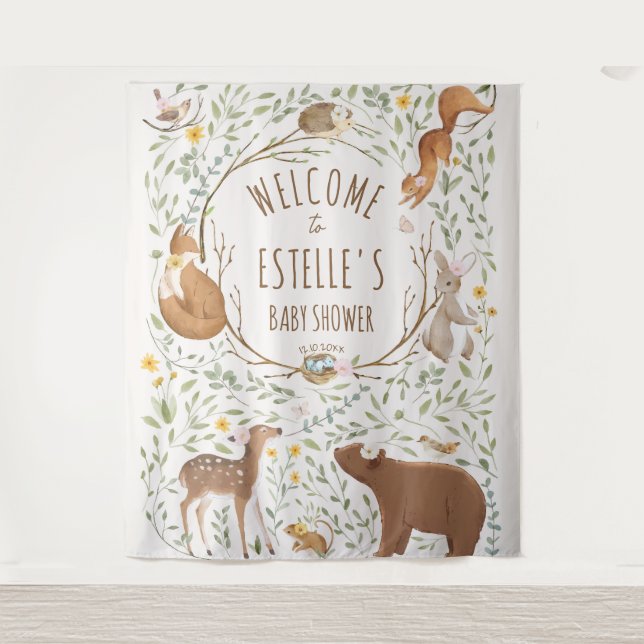 Tenture Bois Animaux Forêt Baby shower Affiche de bienvenu (Devant)