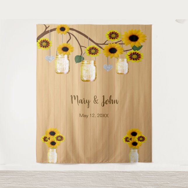Tenture Bois rustique Jaune Floral Mason jarre fond photo (Devant)