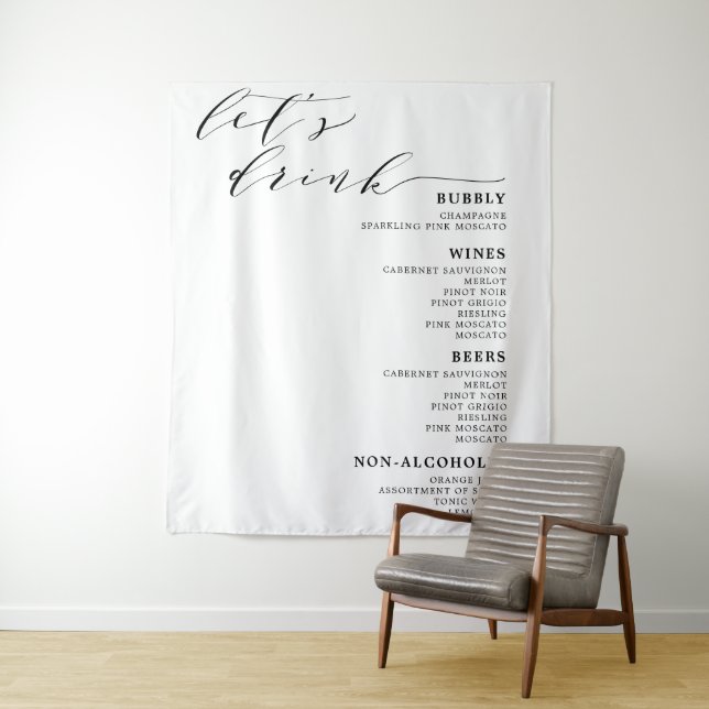 Tenture Boissons Noir Blanc Mariage Barre Menu Signer (En situation)
