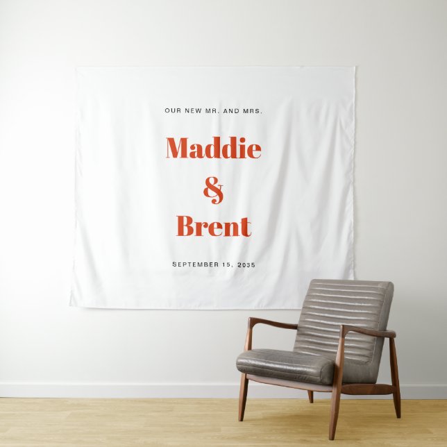 Tenture Bold Modern Orange Typography Wedding Backdrop (En situation (horizontale))