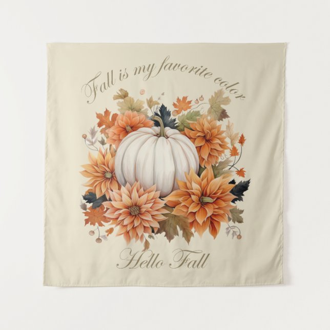 Tenture Bonjour automne Watercolor fleurs sauvages feuille (Devant)