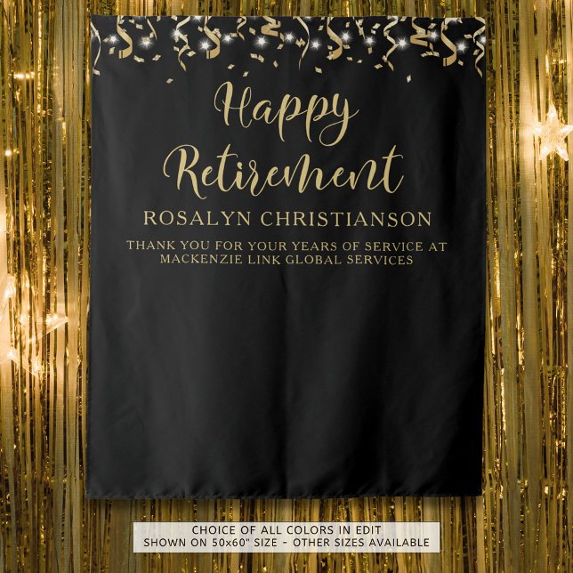 Tenture Bonne retraite Black Gold Confetti Streamers (Créateur téléchargé)