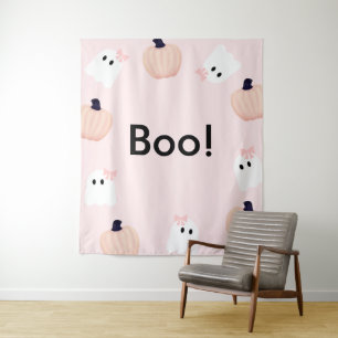 Tenture Boo Halloween Fantôme Fille Citrouille rose Bienve