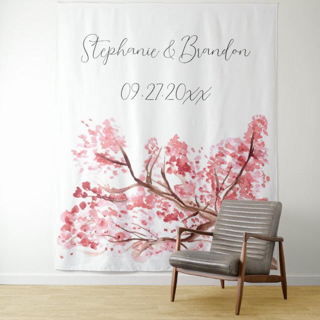Tenture Booth Mariage photo rose fleur de cerisier (En situation)