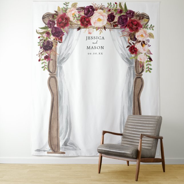 Tenture Booth Photo Boho Burgundy Arch Mariage Arch En arr (En situation)