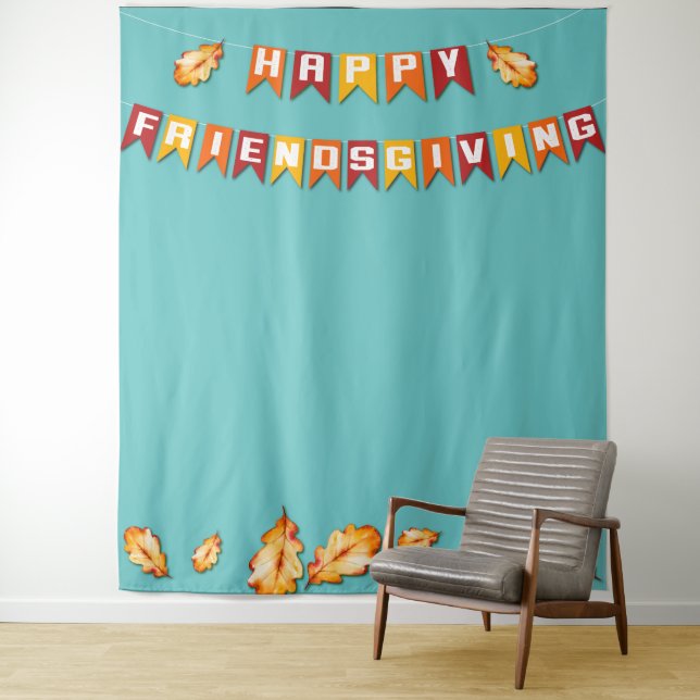 Tenture Booth Photo de Thanksgiving Friendsgiving Bleu (En situation)