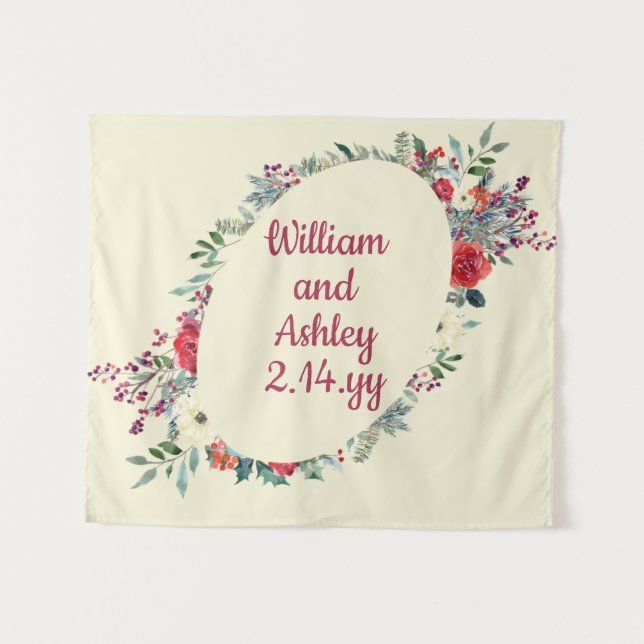 Tenture Booth photo Mariage Floral hiver personnalisé (Devant (Horizontal))