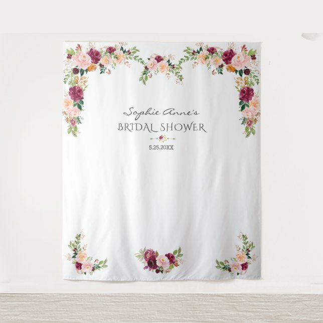 Tenture Booth Photo Mariage Floral Saffron Bourgogne (Devant)