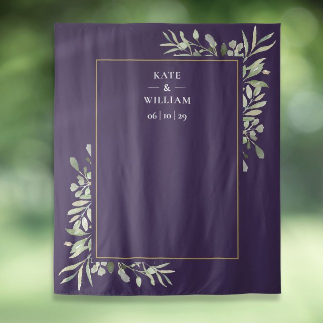 Tenture Booth Photo Mariage Purple Greenery (Purple Greenery Wedding Photo Booth Backdrop)
