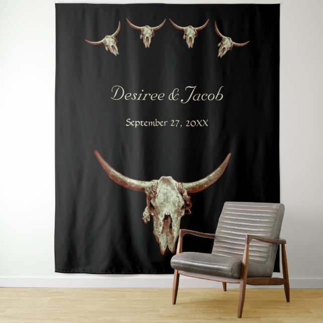 Tenture Booth photo Mariage Rustic Bull Skull (En situation)