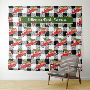 Tenture Booth photo rustique Black Plaid Christmas Truck