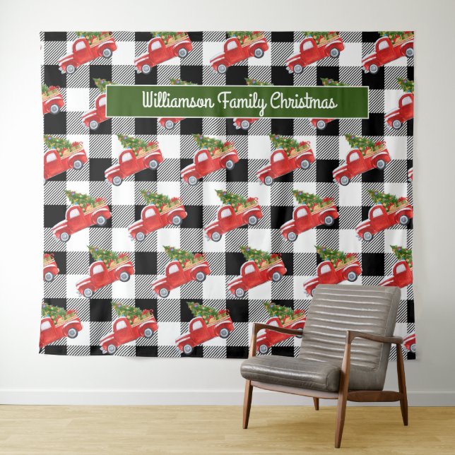 Tenture Booth photo rustique noir plaid de Noël Camion (En situation (horizontale))
