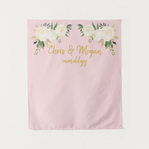 Tenture Booth Prop Mariage Boho fond rose or