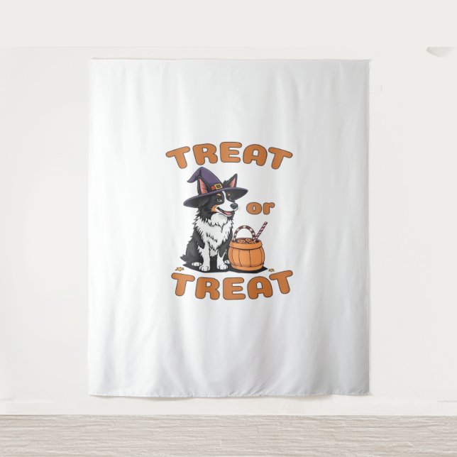 Tenture Bordure Collie Halloween Costume de chien "Treat o (Devant)
