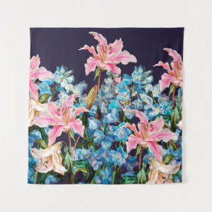 Tenture Bordure horizontale florale. Lys et delphiniums,