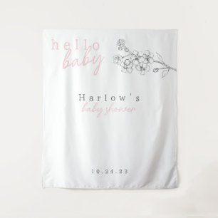 Tenture Botanical Rose Hello Baby Baby shower bannière