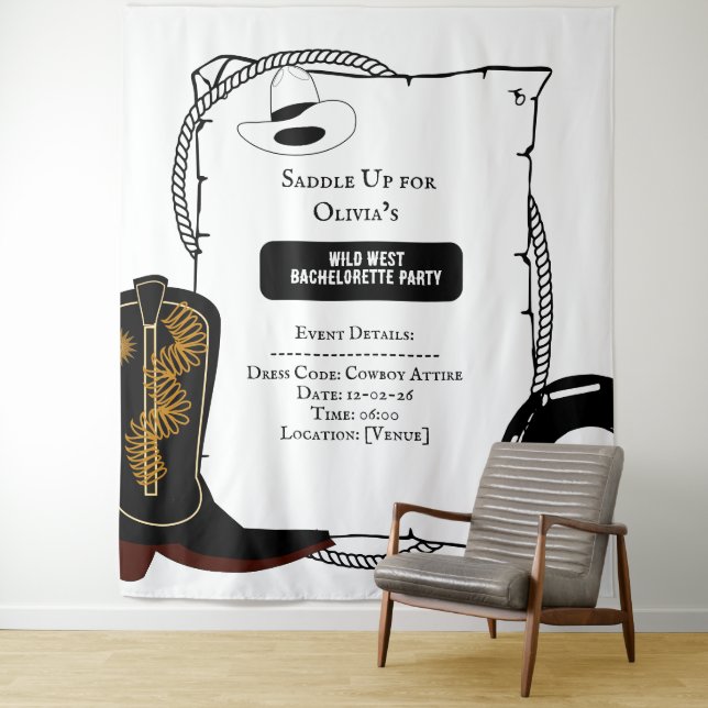 Tenture Botte blanche et noire Casquette bottes Bacheloret (En situation)