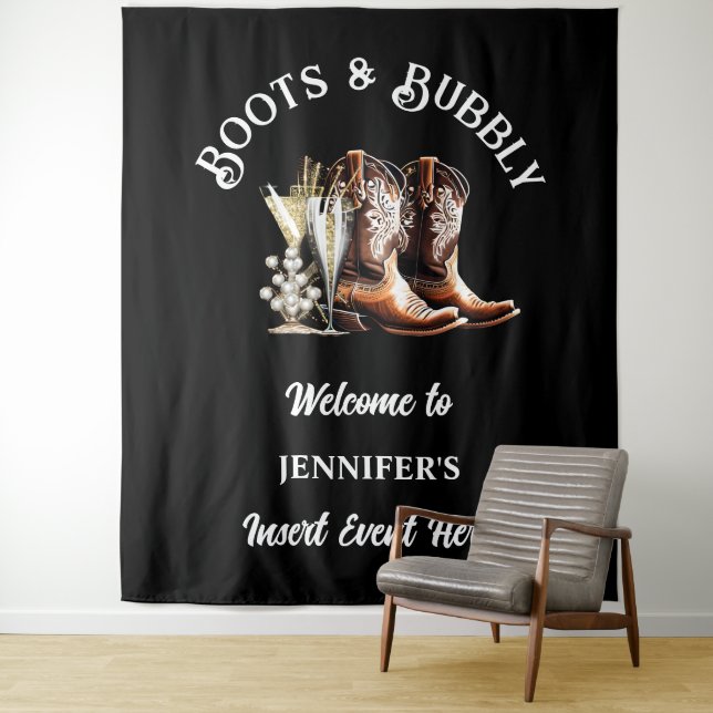 Tenture Bottes de cowgirl occidentale noir blanc bulle chi (En situation)