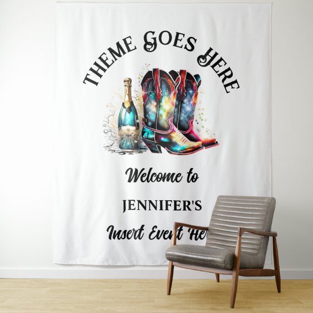 Tenture Bottes de cowgirl occidentales vin pétillant iride (En situation)