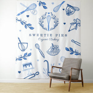 Tenture Boulangerie d'ustensiles Royal Blue & White Baking