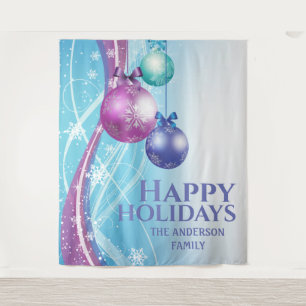 Tenture Boules roses violettes flocon de Noël carte de vœu