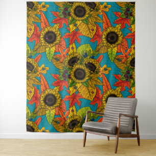 Tenture Bouquet d'automne en bleu