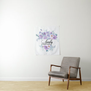 Tenture Bouquet de cœur floral violet   Citation de famill
